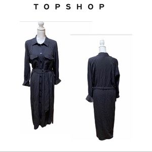 TopShop Black Utility Shirt Dress Tie Waist Dress